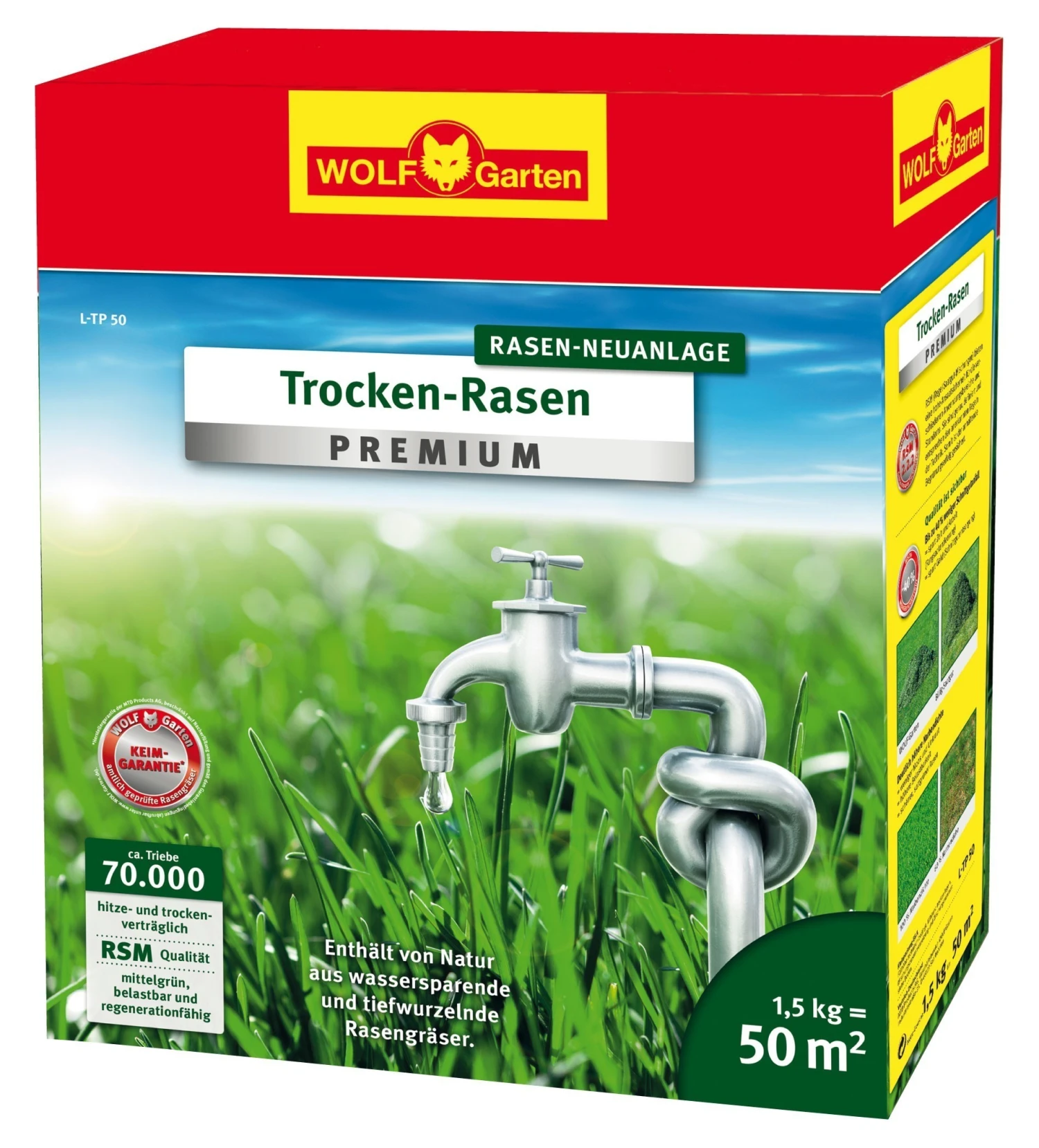 Wolf-Garten Wolf Garten Rasensamen Trocken-Rasen Premium Saatgut L-TP50 Für 50 M²